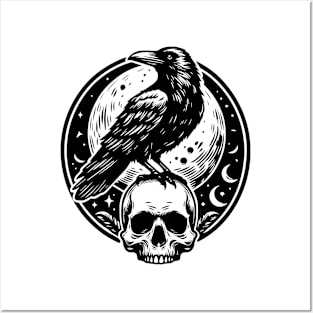 the raven and skull Posters and Art